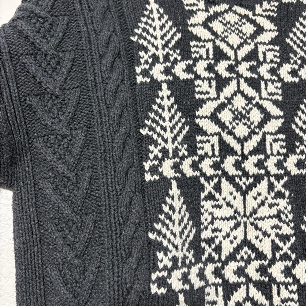 Vintage Hand Knit Men’s Heavyweight Nautica Charcoal Gray/Cream Cableknit Sweate - Picture 4 of 12